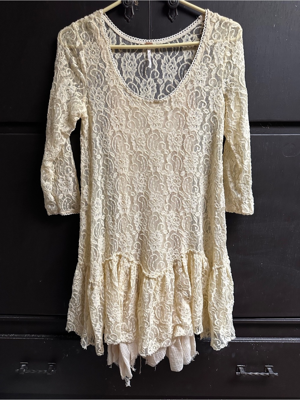 Free People Cream Lace dress with Floral Crochet